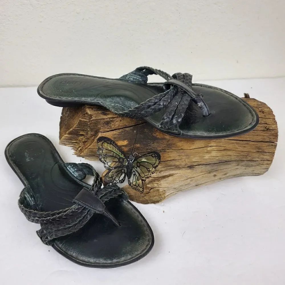 Born black leather braided thong sandals